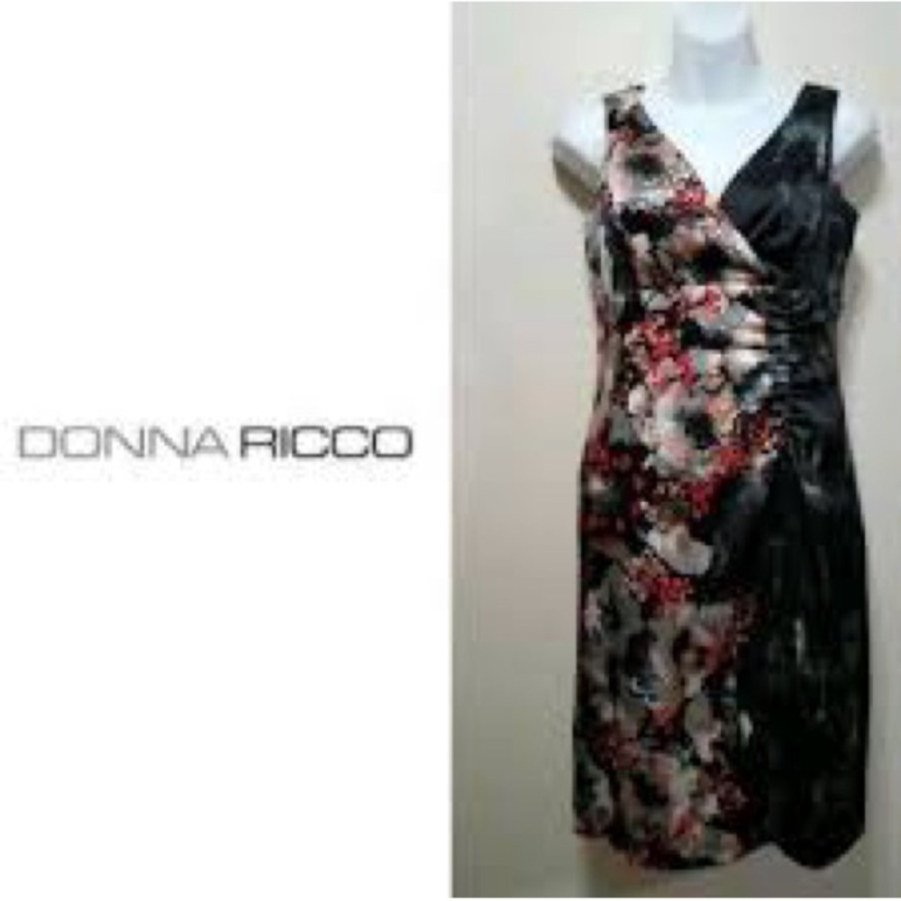 90’s Vintage Donna Ricco Multi Color Floral SILK Ruched Cocktail Dress